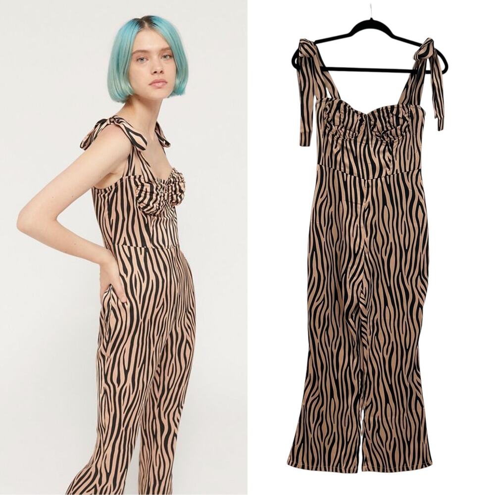 Urban Outfitters Lioness Woman Like Me Tie‎ Jumpsuit Zebra Print Size Small
